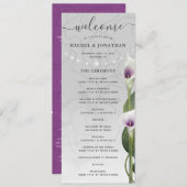 Witte Paarse Waterverf Calla Lily Weddenschap Programmakaart (Voorkant / Achterkant)