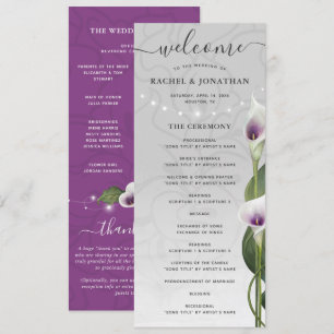 Witte Paarse Waterverf Calla Lily Weddenschap Programmakaart