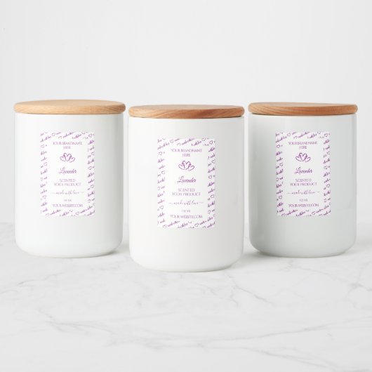 Witte Paarse Word Cloud Productlabels Cute Hartjes Voedselcontainer Etiket (Flessen)
