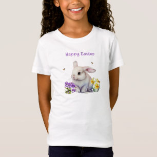 Witte Paas Konijn Viooltjes Narcissen Bij T-shirt