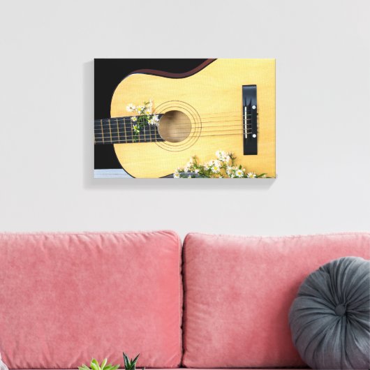 witte paasbloemen en gitaar canvas afdruk (Insitu (Woonkamer))