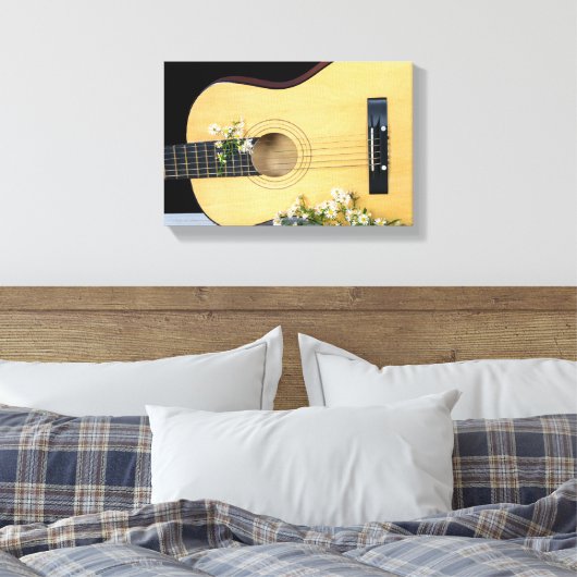 witte paasbloemen en gitaar canvas afdruk (Insitu (Slaapkamer))