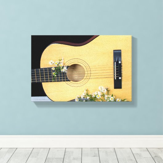 witte paasbloemen en gitaar canvas afdruk (Insitu (Houten vloer))