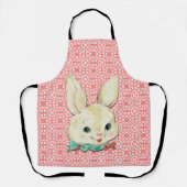Witte paasbunny 0n - Roze en witte Schort (Voorkant)