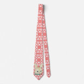 Witte paasbunny 0n - Roze en witte Stropdas (Voorkant)