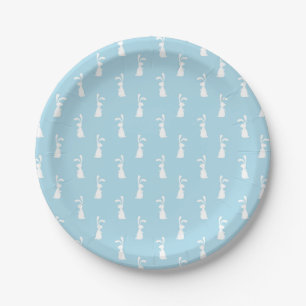 Witte Paashaas Konijnenoren Pastelblauw Lente Papieren Bordje