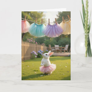 Witte Paashaas met Roze Tutu Kaart
