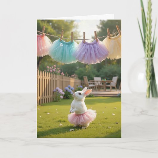 Witte Paashaas met Roze Tutu Kaart (Voorkant)