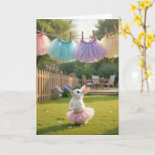 Witte Paashaas met Roze Tutu Kaart (Gele Bloem)