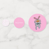 Witte Paashaas Polka Dots Levendig Roze Confetti (Achterkanten)