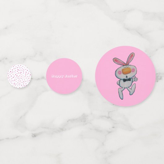 Witte Paashaas Polka Dots Levendig Roze Confetti (Achterkanten)