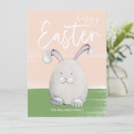 Witte paashaas Waterverf Feestdagenkaart (Staand voorkant)