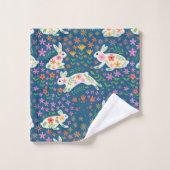 Witte paaskonijnen met grillige bloemen bad handdoek (Wasdoekje)