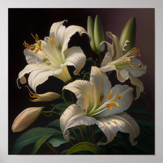 Witte Paaslelie Bloemen Art Print Poster (Voorkant)