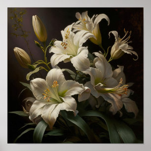 Witte Paaslelies Bloemenkunst Print Poster
