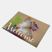 Witte pacock Butterfly op paarse bloemen Deurmat (Schuin)