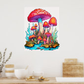 Witte Paddenstoelen Achtergrond Muur Poster (Keuken)