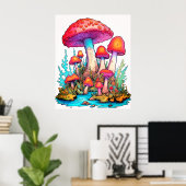 Witte Paddenstoelen Achtergrond Muur Poster (Thuiskantoor)
