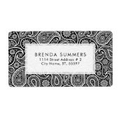 Witte Paisley Aangepaste Zwarte Achtergrond Etiket (Voorkant)