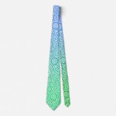 Witte paisley blauw tot groene ombre stropdas (Voorkant)