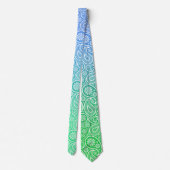 Witte paisley blauw tot groene ombre stropdas (Achterkant)