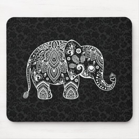 Witte Paisley Bloemenolifant illustratie Muismat (Voorkant)