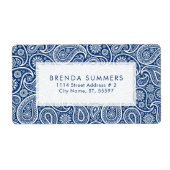 Witte Paisley Custom Navy Blue achtergrond Etiket (Voorkant)