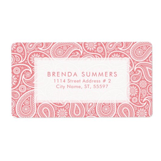 Witte Paisley Custom Roze Achtergrond Etiket (Voorkant)