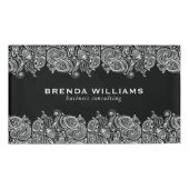 Witte paisley kant op zwarte achtergrond naambadge (Voorkant)