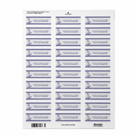 Witte Paisley met marineblauw nautisch anker Etiket (Full Sheet)