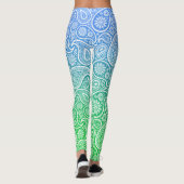 Witte  paisley op blauw tot groen ombre leggings (Achterkant)