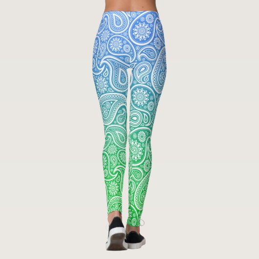 Witte paisley op blauw tot groen ombre leggings (Achterkant)