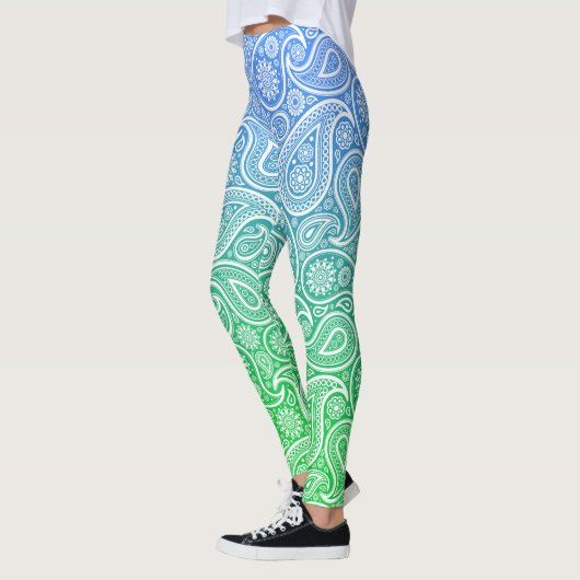 Witte  paisley op blauw tot groen ombre leggings (Links)