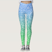 Witte  paisley op blauw tot groen ombre leggings (Voorkant)