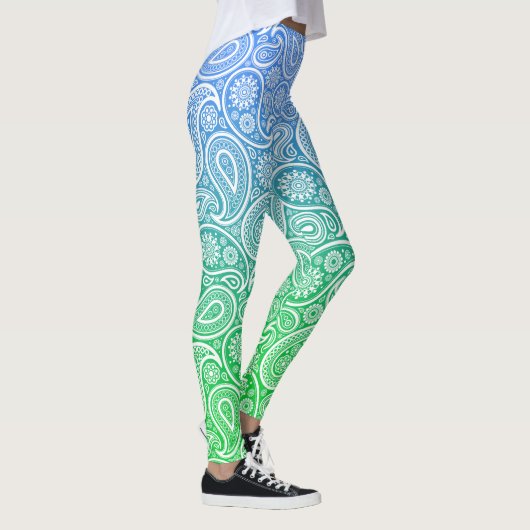 Witte  paisley op blauw tot groen ombre leggings (Rechts)