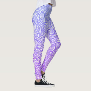 Witte paisley op blauw tot paarse ombre leggings