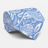 Witte paisley op blauwe achtergrond stropdas (Opgerold)