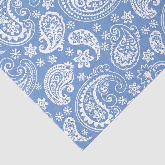 Witte  Paisley op blauwe achtergrond Tissuepapier (Detail)