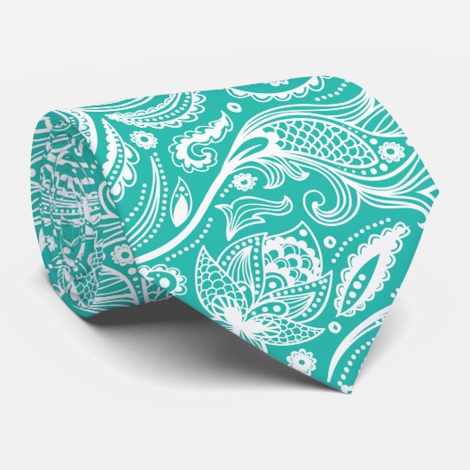 Witte  paisley op een mint-groene achtergrond stropdas (Opgerold)