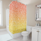 Witte paisley op geel tot rood ombre douchegordijn (In situ)