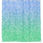 Witte paisley op groen tot blauw ombre douchegordijn (Voorkant)