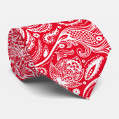 Witte  paisley op rode achtergrond stropdas (Opgerold)