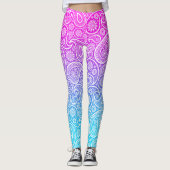 Witte  paisley op roze tot blauwe ombre leggings (Voorkant)