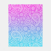 Witte  paisley over roze tot blauwe ombre fleece deken (Voorkant)