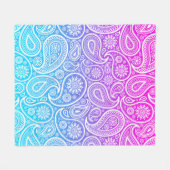 Witte  paisley over roze tot blauwe ombre fleece deken (Voorkant (Horizontaal))