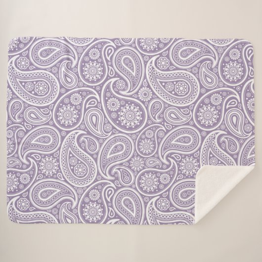 Witte  Paisley Pattern Muted Paars Sherpa Deken (Voorkant (horizontaal))