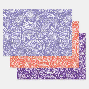 Witte  paisleypatronen 3 achtergrondkleur inpakpapier vel