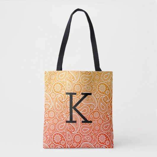Witte paisleypatroon in rood tot geel ombre tote bag (Voorkant)