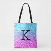Witte paisleypatroon op blauw tot roze ombre tote bag (Voorkant)
