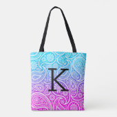 Witte paisleypatroon op blauw tot roze ombre tote bag (Achterkant)